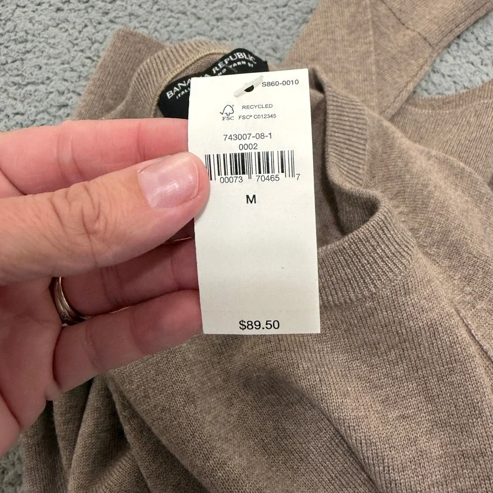 Banana Republic Sweater Mens Medium Italian Merino Wool Crewneck Taupe Brown